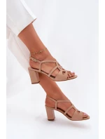 Dámské sandály na sloupkovém podpatku béžové Sergio Leone SK884 Dámské sandály na sloupkovém podpatku béžové Sergio Leone SK884