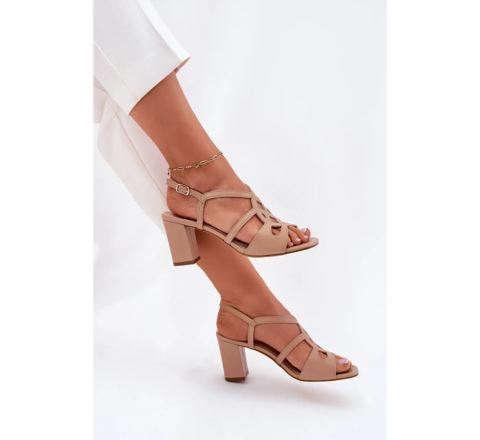 Dámské sandály na sloupkovém podpatku béžové Sergio Leone SK884 Dámské sandály na sloupkovém podpatku béžové Sergio Leone SK884