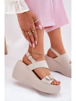 Kožené Dámské Sandály Na Klínku A Platformě model 21695737 Béžové - S.Barski