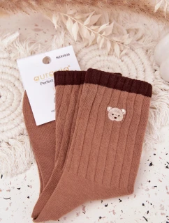 Dámské bavlněné ponožky S malým medvídkem světle hnědé