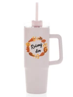 KRÁSNÝ DEN (PODZIM) - růžový cestovní termohrnek s průhledným víčkem 900 ml  