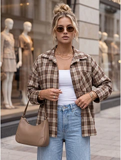Dámská kostkovaná košile s bavlnou, hnědá, FashionStreet DY0494