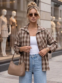 Dámská kostkovaná košile s bavlnou, hnědá, FashionStreet DY0494