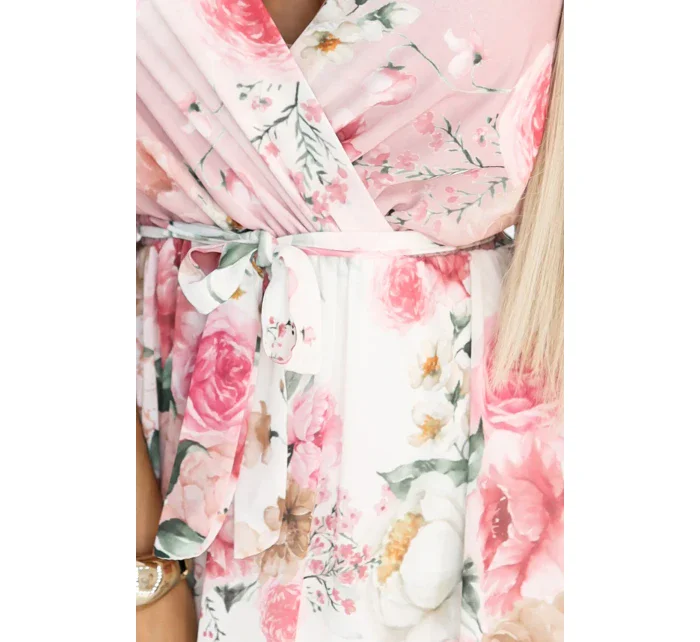 Vzdušné maxi šaty s obálkovým výstřihem a květinovým vzorem PINK model 21178446 - numoco basic