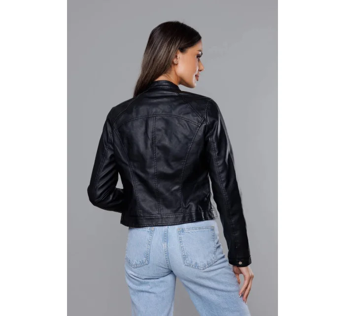 Krátká černá bunda ramoneska se stojáčkem (11Z8032)