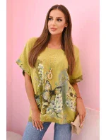 Dámská bavlněná košile s model 22020967 a květinami kiwi - K-Fashion