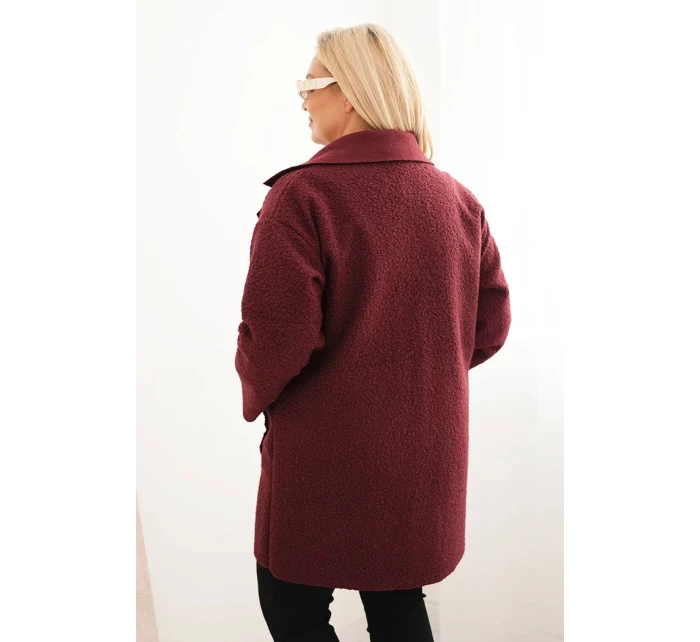 Dámský kabát Plus Size beránek s vlnou a kapsami švestkový