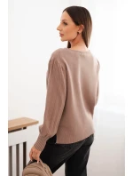 Dámský viskózový svetr s dlouhým rukávem a rozparkem po model 21410302 fango - K-Fashion Dámský viskózový svetr s dlouhým rukávem a rozparkem po model 21410302 fango - K-Fashion