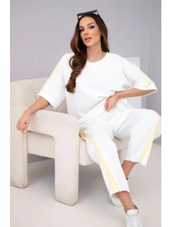Dámský komplet máslový z viskózy mikina a kalhoty s lampasy bílý