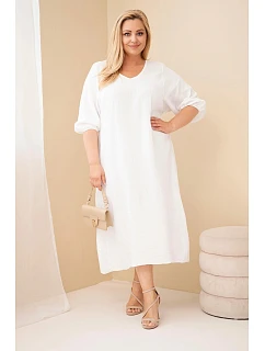 Dámské šaty pro plnoštíhlé z bavlněného mušelínu s výstřihem do V bílá