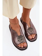 Dámské sandály na nízkém podpatku s ozdobou model 22133683 grafitové - S.Barski