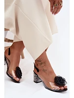 Průhledné sandály na podpatku s krystaly síťová růže D&A MR61-9011 Černé