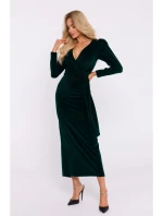 model 20555993 Sametové maxi šaty s hlubokým výstřihem do V zelené - Moe