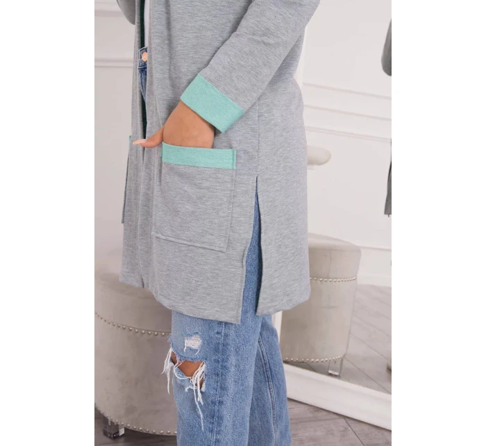 Dvoubarevná pelerína s kapucí 21679 mint+šedá - Kesi