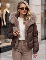 Kurtka damska zimowa pikowana z futerkiem brązowa FashionStreet TY6104