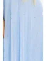 dlouhé třpytivé šaty s výstřihem a krátkými rukávy modré model 22017314 - numoco basic