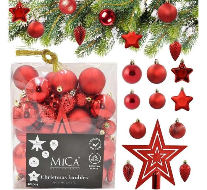 DEKORATIVNÍ PLASTOVÁ CETKA BEZPEČNÁ 40KS ČERVENÁ SLÍDA