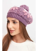 Dámská zimní čepice vlněná s krystaly a vzorem model 21859299 mocca - K-Fashion