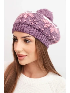 Dámská zimní čepice vlněná s krystaly a vzorem model 21859299 mocca - K-Fashion