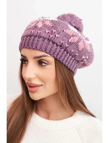 Dámská zimní čepice vlněná s krystaly a vzorem model 21859299 mocca - K-Fashion