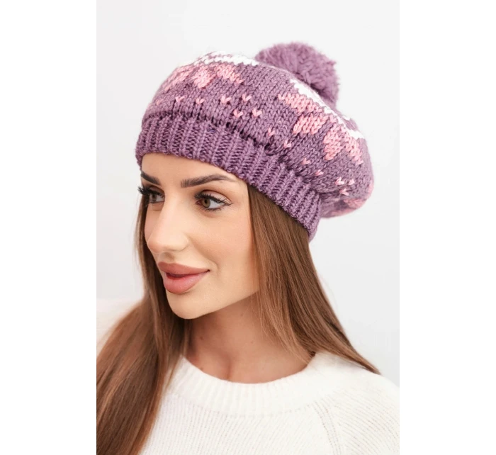 Dámská zimní čepice vlněná s krystaly a vzorem model 21859299 mocca - K-Fashion