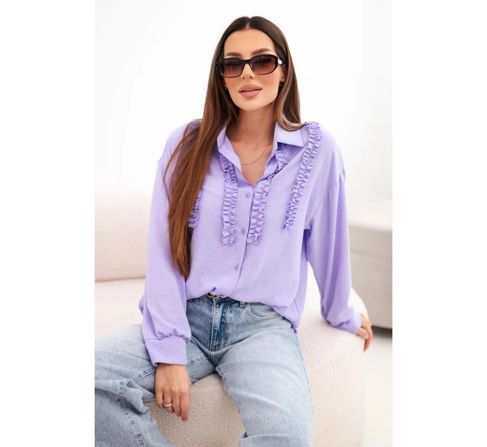 Dámská viskózová košile s dlouhým rukávem a volánky světle fialová Dámská viskózová košile s dlouhým rukávem a volánky světle fialová