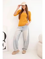 Halenka s kulatým výstřihem tmavě hořčicová