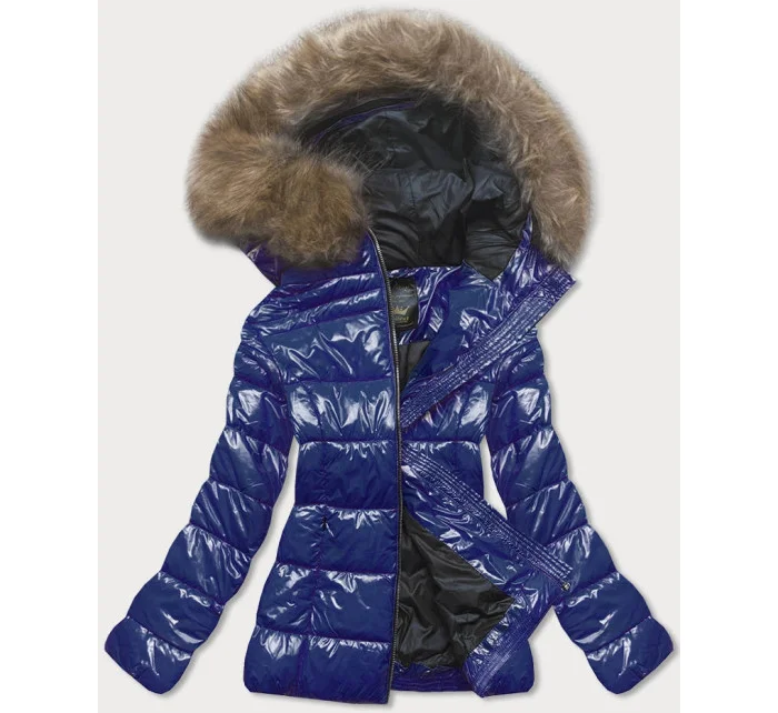 Dámská lakovaná prošívaná bunda v chrpové barvě (7695)