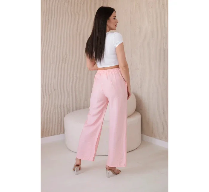 Viskózové kalhoty se širokými nohavicemi světle pudrově růžová
