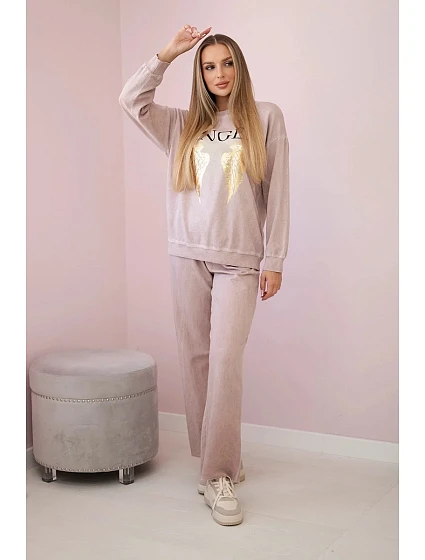 Bavlněný komplet Angel teplákové + kalhoty pudrově růžová