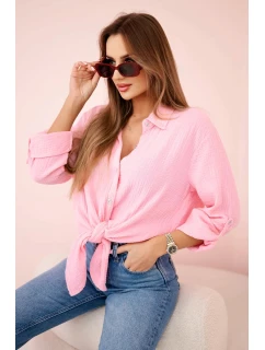 Bavlněná mušelínová košile oversize bonbónově růžová