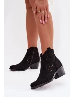 Dámské perforované boty na podpatku Černé model 21961086 - S.Barski Dámské perforované boty na podpatku Černé model 21961086 - S.Barski