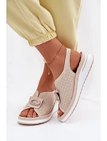 Kožené dámské sandály s ozdobným detailem Béžové model 22094980 - EVENTO Kožené dámské sandály s ozdobným detailem Béžové model 22094980 - EVENTO