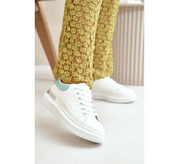 Nízké Dámské Tenisky Na Platformě Z Eko Kůže Bílo-Zelené Nevelena Nízké Dámské Tenisky Na Platformě Z Eko Kůže Bílo-Zelené Nevelena