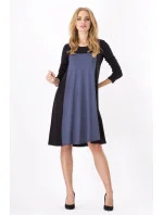 Dámské šaty volný střih 3/4 rukáv i pro středně dlouhé grafitové Černá model 15042431 - BeYou Dámské šaty volný střih 3/4 rukáv i pro středně dlouhé grafitové Černá model 15042431 - BeYou