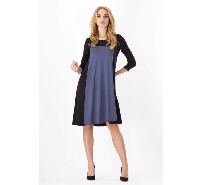 Dámské šaty volný střih 3/4 rukáv i pro středně dlouhé grafitové Černá model 15042431 - BeYou Dámské šaty volný střih 3/4 rukáv i pro středně dlouhé grafitové Černá model 15042431 - BeYou