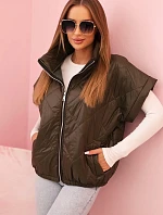 Dámská prošívaná vesta 5684 Khaki tmavě zelená - K-Fashion
