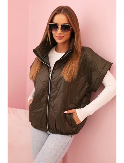 Dámská prošívaná vesta 5684 Khaki tmavě zelená - K-Fashion