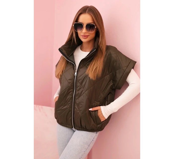 Dámská prošívaná vesta 5684 Khaki tmavě zelená - K-Fashion