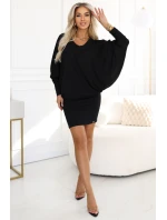 model 21483407 Pohodlné netopýří šaty s dlouhým rukávem černé - numoco