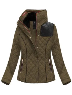 Krótka zimowa pikowana damska kurtka brązowa (wz105)