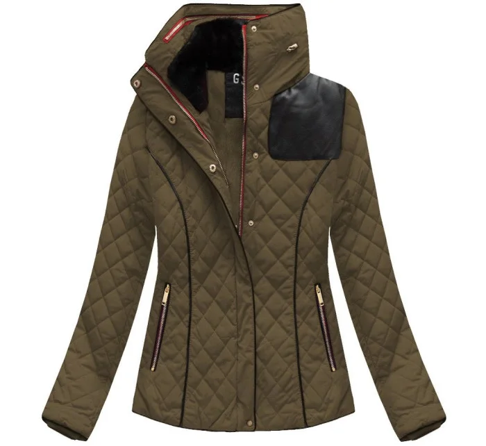 Krótka zimowa pikowana damska kurtka brązowa (wz105)