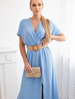 Dlouhé šaty s ozdobným páskem modré