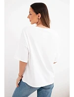 Dámská bavlněná oversize halenka s krátkým rukávem a módním potiskem bílá