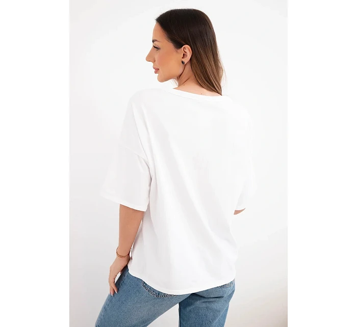 Dámská bavlněná oversize halenka s krátkým rukávem a módním potiskem bílá