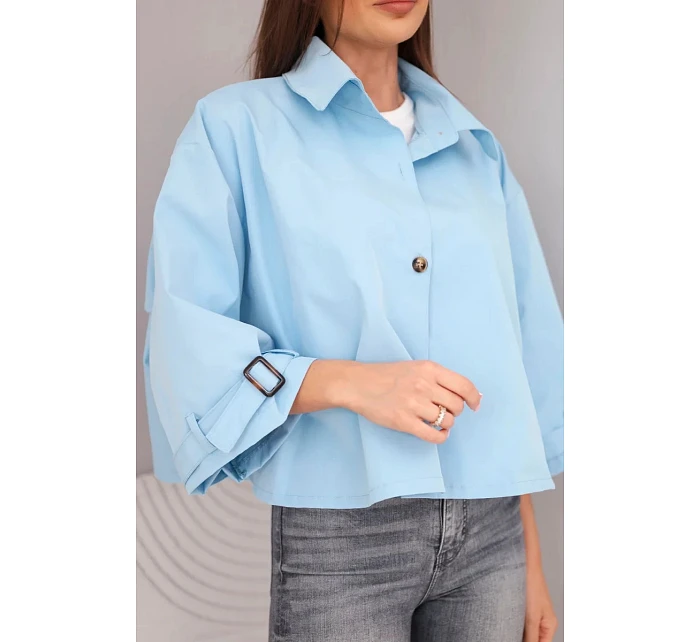 Dámská jarní bavlněná bunda zapínaná na knoflíky s límcem modrá