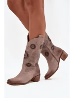 Semišové kožené dámské kozačky s vzorem  Cappuccino model 21713265 - Zazoo