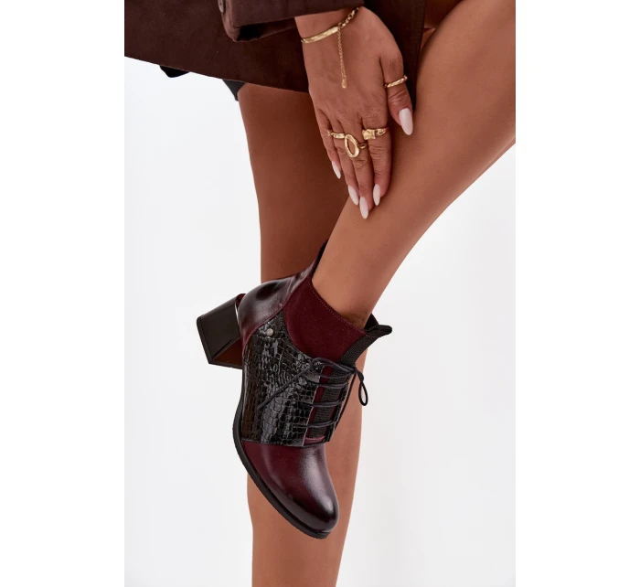 Zazoo 60503 kožené kotníkové boty na podpatku vyhřívané bordó