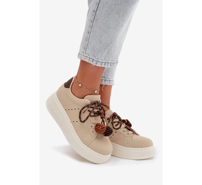 Dámské tenisky na platformě s ozdobnými béžové model 21919545 - Boto
