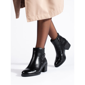 Komfortní  kotníčkové boty černé dámské na širokém podpatku